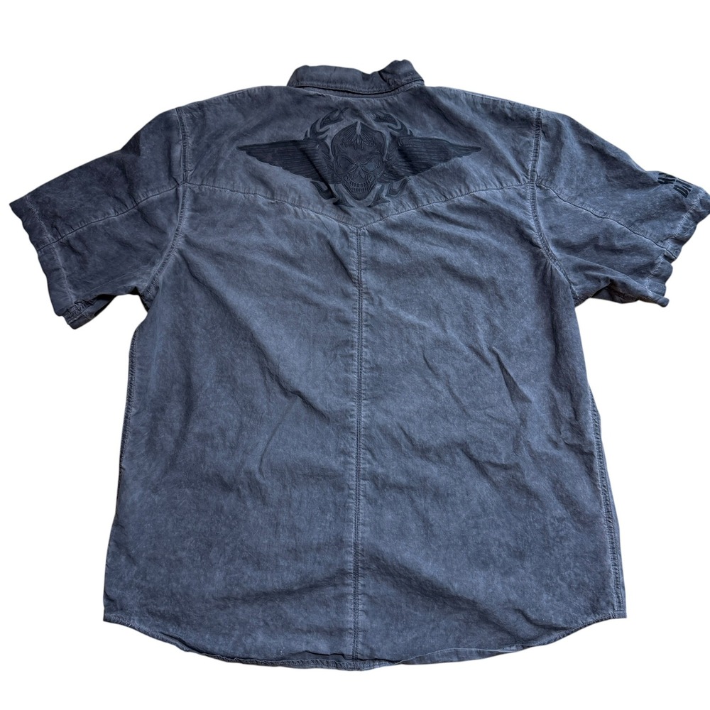 Harley‎ Davidson Button Down Shirt Mens XL Gray Excellent Skull Acid Wash Cotton - Picture 4 of 5